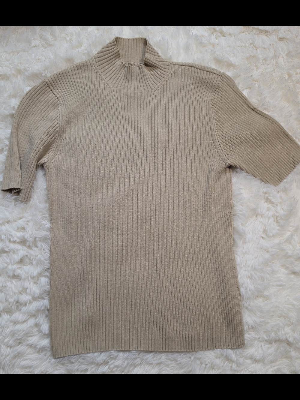 Worthington Essentials Ribbed Mock Neck Short Sleeve Top  Tan Womens Size Medium